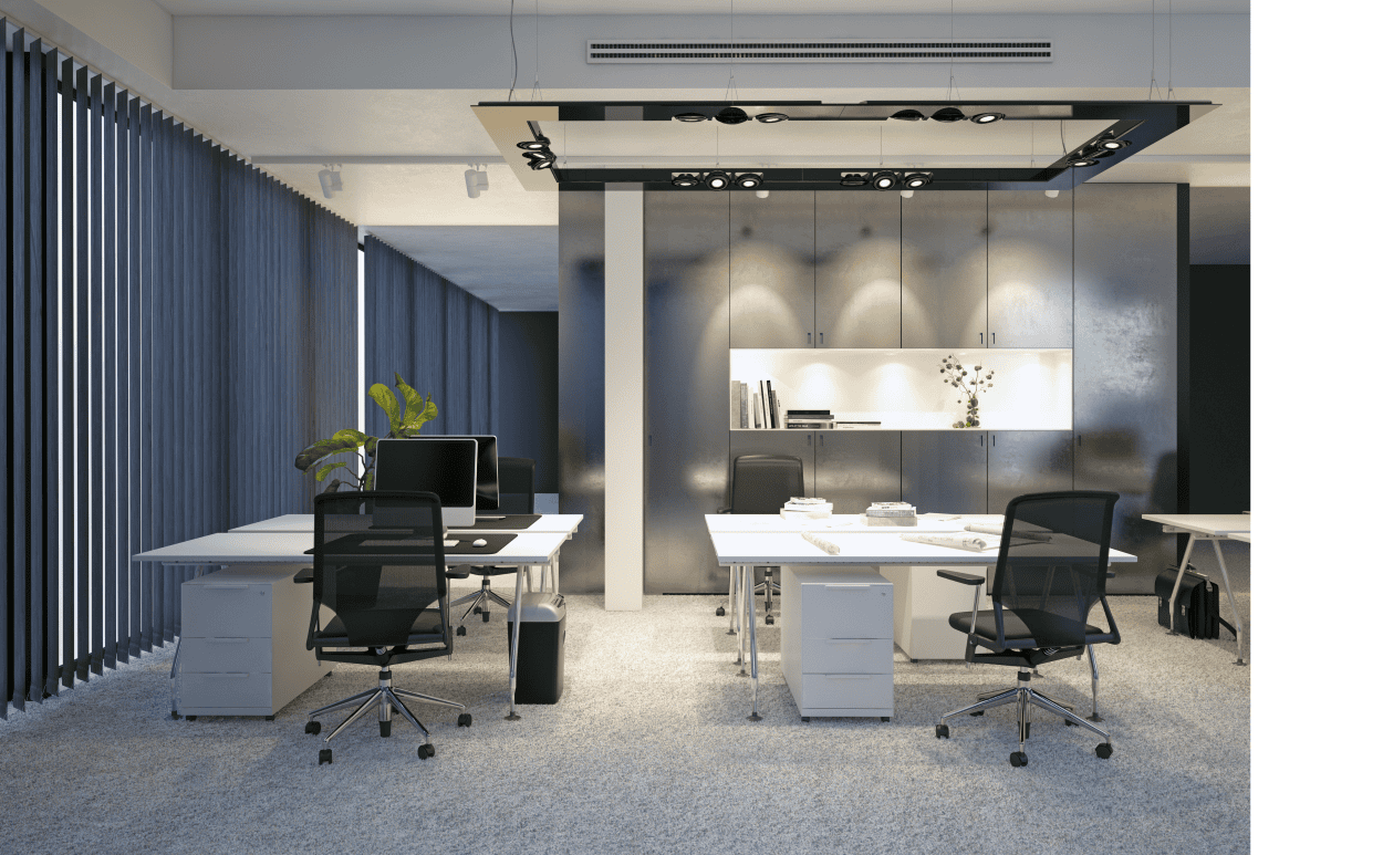 Modern office with black and white furniture